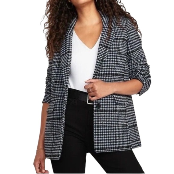 OLD NAVY Soft Brushed‎ Oversized Blazer | Black Plaid | Size Medium - Picture 1 of 11